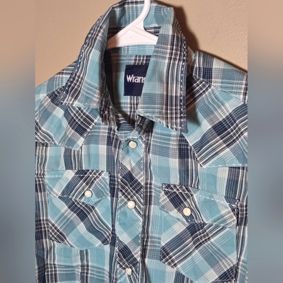 Boy's Y2K Wrangler Plaid Pearl Snap Short Sleeve, Size Medium - Picture 2 of 3